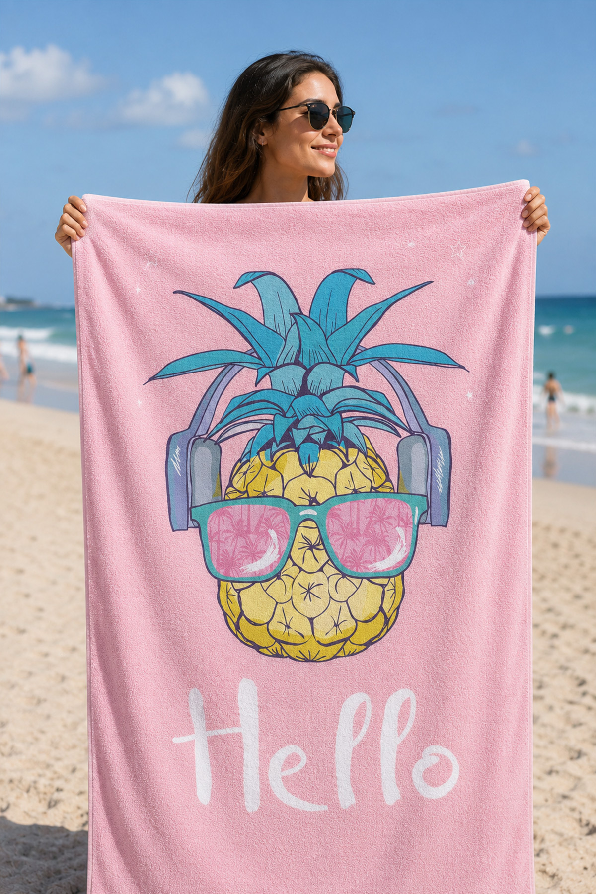 Dijital Baskılı 70x150cm Pembe Ananas Desenli Plaj Havlusu - Banyo Havlusu - Deniz Havlusu - 4