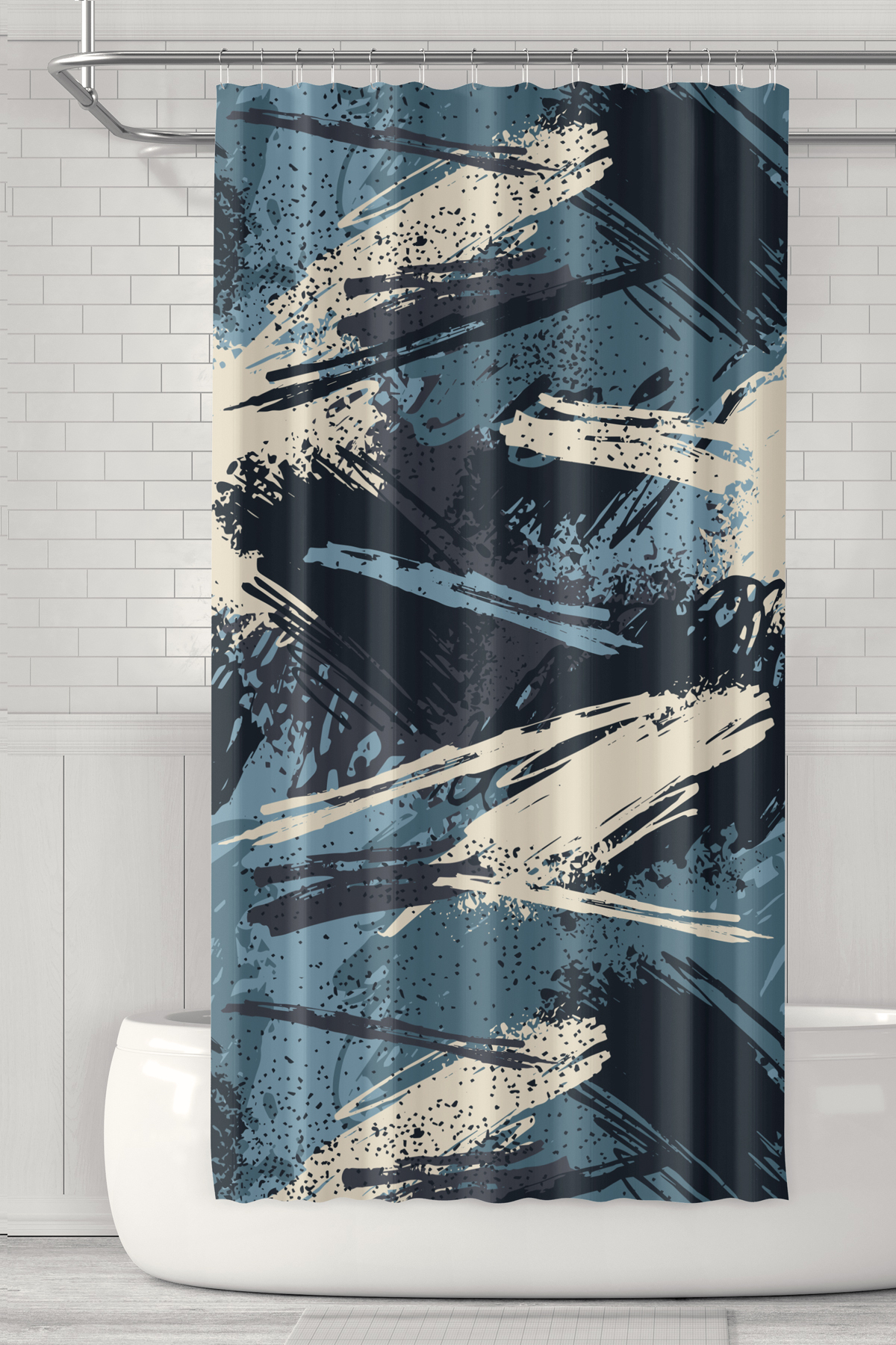 Banyo Perdesi, Fırça Desenli Duş Perdesi, Küvet Perdesi, Halka Hediyeli 175x200cm BP-24