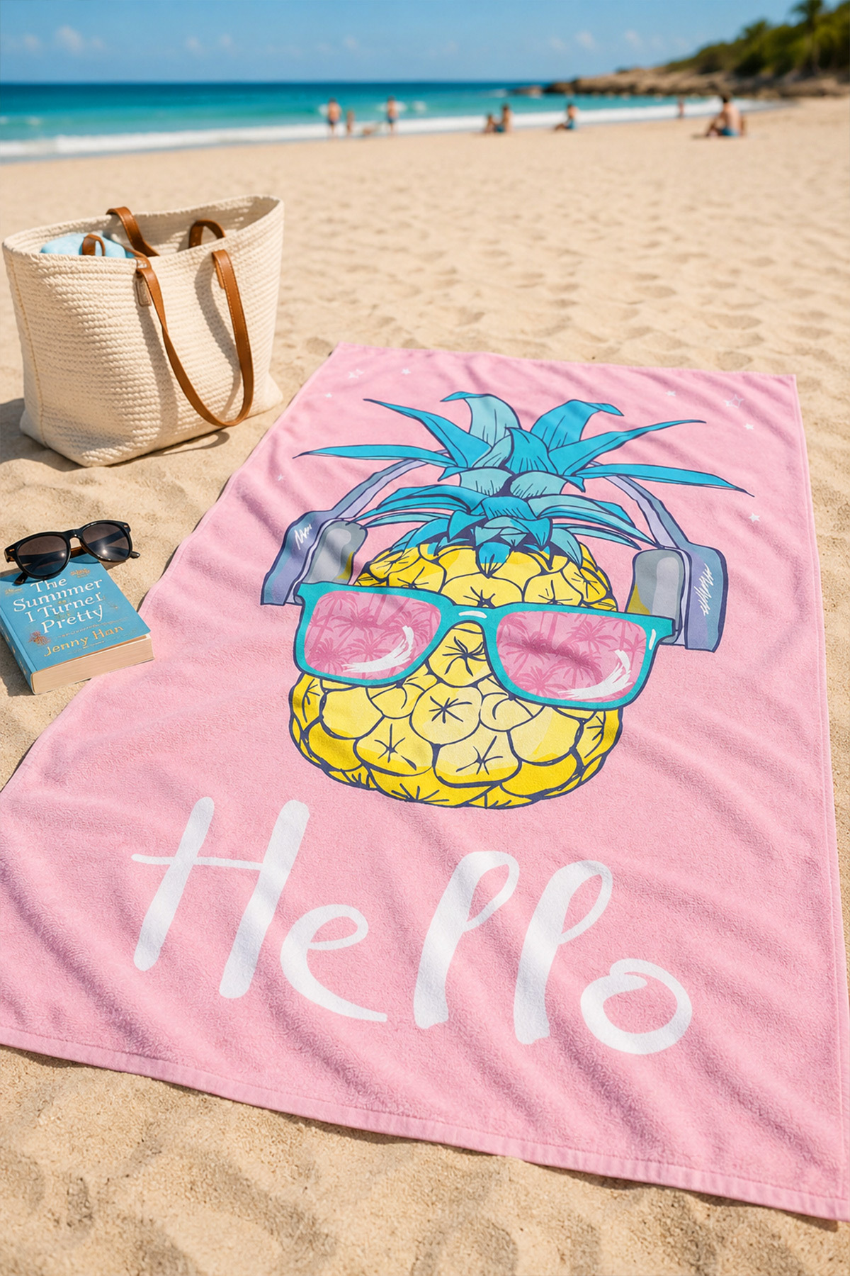 Dijital Baskılı 70x150cm Pembe Ananas Desenli Plaj Havlusu - Banyo Havlusu - Deniz Havlusu - 3