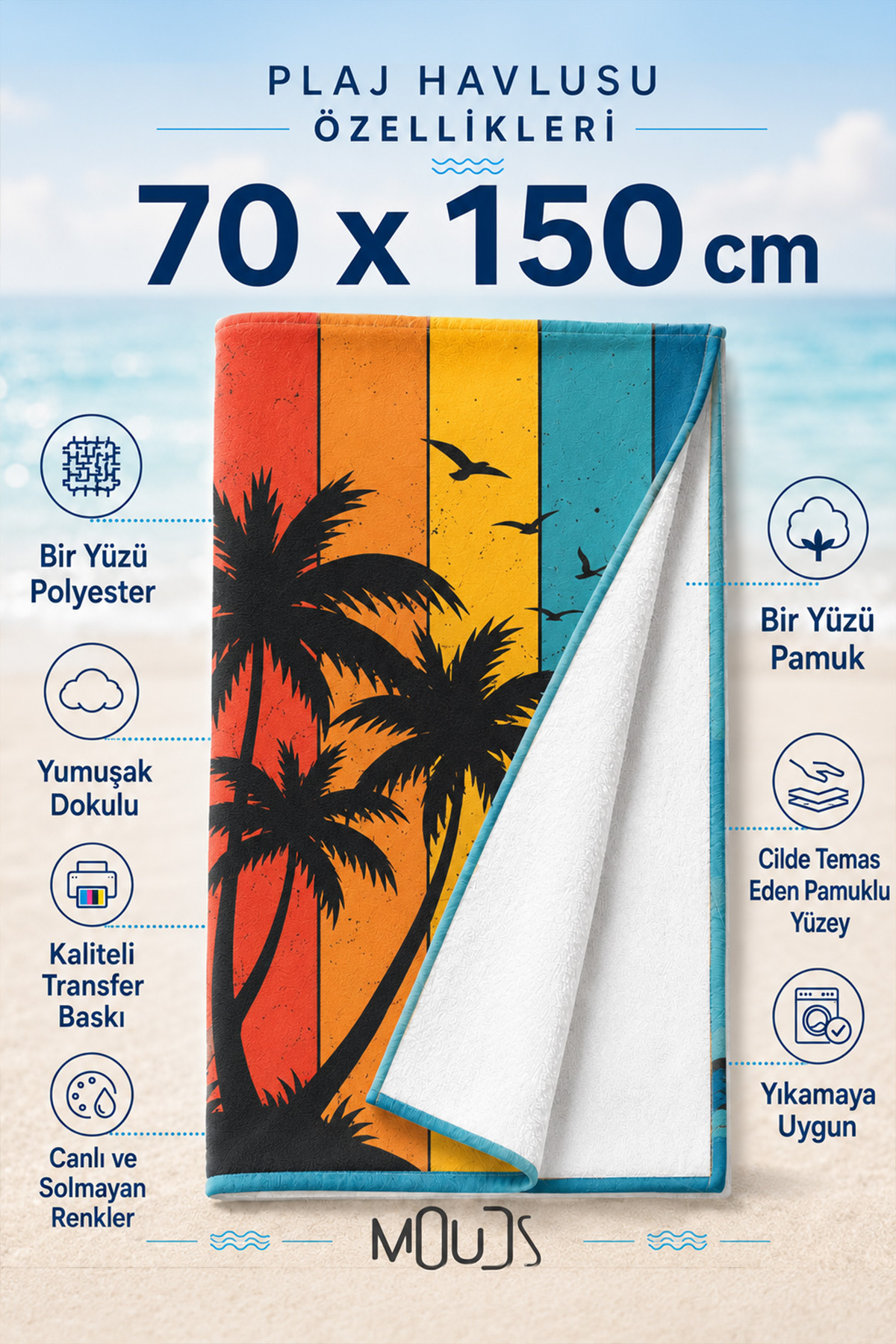 Dijital Baskılı 70x150cm Paradise Desenli Plaj Havlusu - Banyo Havlusu - Deniz Havlusu