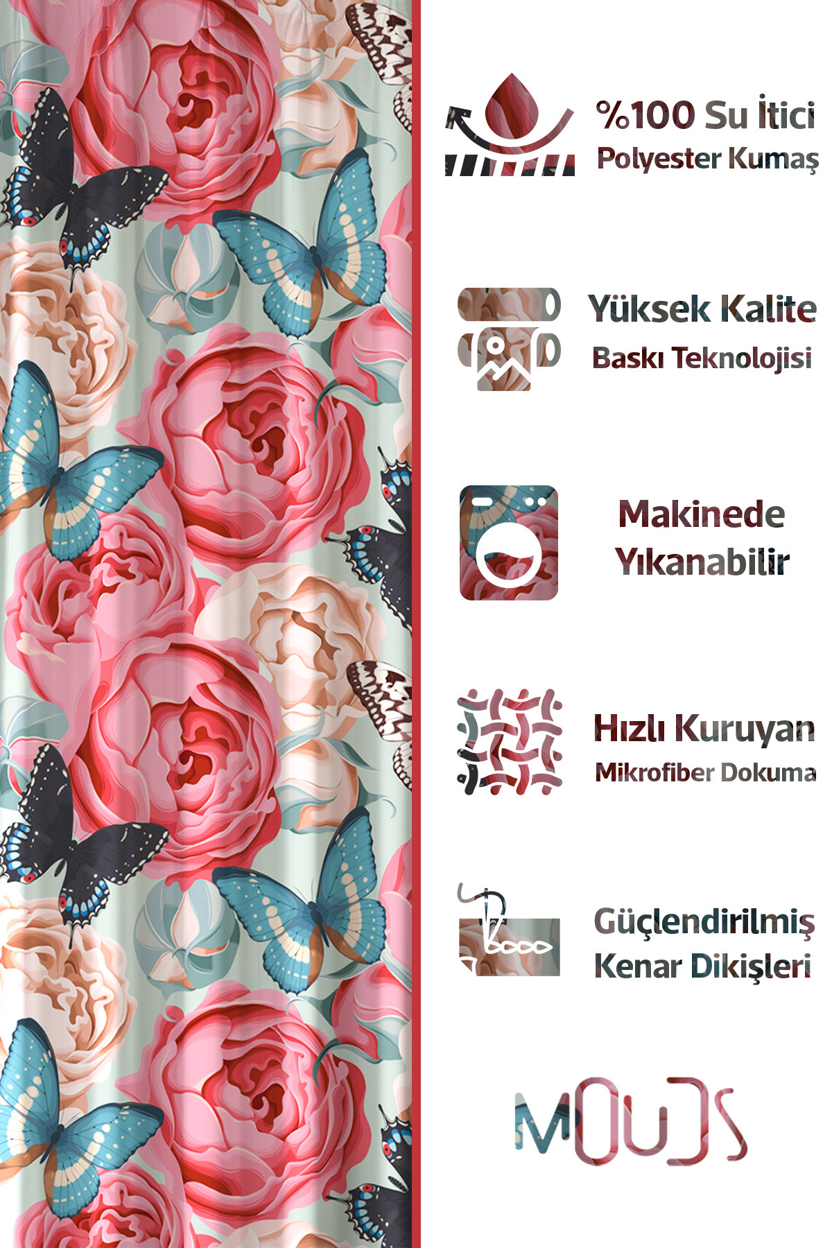 Banyo Perdesi, Classic Pattern 3 Desenli Duş Perdesi, Küvet Perdesi, Halka Hediyeli 175x200cm BP-102